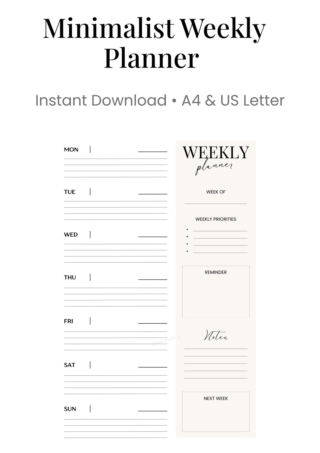 Minimalist Weekly Planner Printable | Undated, Neutral Design (A4 & US ...