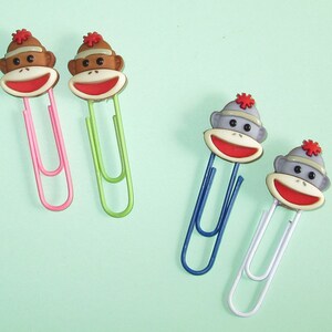 Sock Monkey Bookmarks, Sock Monkey Paper Clips for Planners, Organizers, Filofax, Kids, Bookmarks, Monkey Party Favor, Fun Office Supply image 1