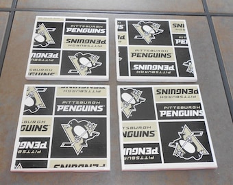 Pittsburgh Penguins Coasters, Pittsburgh Hockey Gift, Black and Gold, Ceramic Tile Coasters, Stanley Cup Champs, Pittsburgh Sports, Set of 4