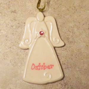 October Birthstone, Porcelain Angel Ornament Birthday Gift for Mom, Grandma, Friend, Baby's Room, Nursery, Personalized Mother's Day Gift image 3