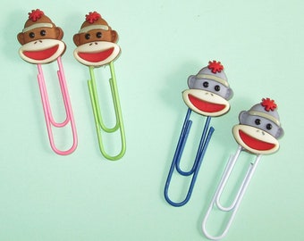 Sock Monkey Bookmarks,  Sock Monkey Paper Clips for Planners, Organizers, Filofax, Kids, Bookmarks, Monkey Party Favor, Fun Office Supply