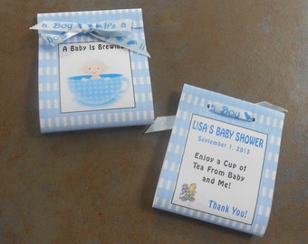 A Baby Is Brewing, Baby Boy in Tea Cup, It's a Boy, Personalized Shower Favor, Custom Tea Bags, Sprinkle Gift - Set of 15 Completed Favors