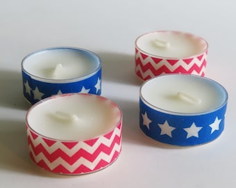 Memorial Day, Patriotic Tea Light Candles, Military Decor, USA Candle Favors, Red White and Blue Candles, Americana, Labor Day, 4th of July