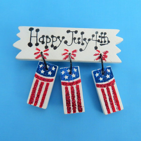4th of July Pin, July 4th Jewelry, Red White Blue, Independence Day Jewelry, Fireworks Pin, Patriotic Brooch, Proud To Be An American, USA