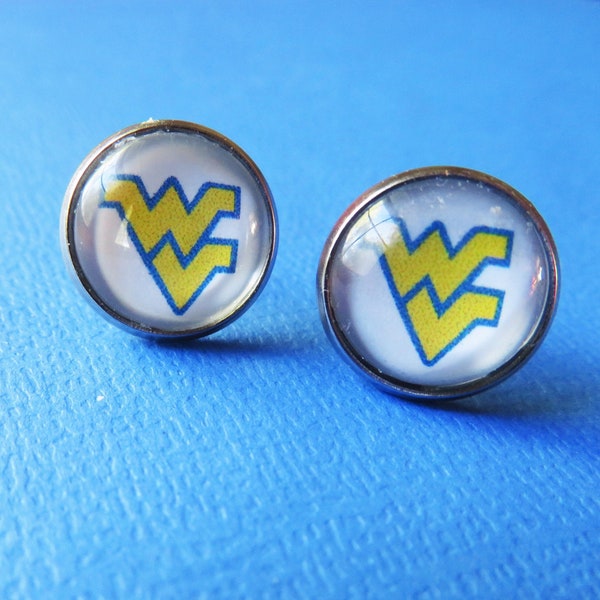 WVU Earrings, West Virginia University Jewelry, Post, Stud, Mountaineer Earrings, WVU School Spirit, Gift for Roommate, Sorority, Grad Gift