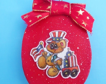Patriotic Ornament, Uncle Sam Plaque, Americana, Memorial Day, Labor Day, 4th of July, Independence Day Decor, Red White and Blue Ornament