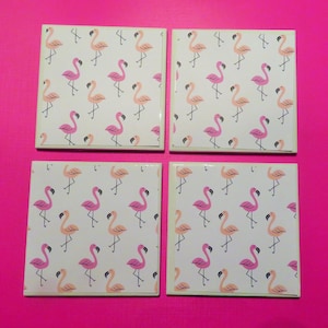 4 Pink Flamingo Coasters, Bird Lover Gift, Gifts for Her, Tropical Coasters, Gift for Mom, Grandma, Birthday, Mother's Day Gift, New Home image 1