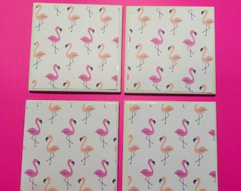 4 Pink Flamingo Coasters, Bird Lover Gift, Gifts for Her, Tropical Coasters, Gift for Mom, Grandma, Birthday, Mother's Day Gift, New Home