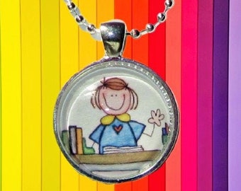 Teacher Gift, Teacher Necklace, Teacher Pendant for Pre-School, Kindergarten or Primary Teachers, Gift from Child, Teacher Appreciation Gift