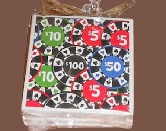 Gambling Chip Coasters, Las Vegas, Atlantic City, Casino Decor, Poker Chip Gift, Barware, Game Room Decor, Gaming, Ceramic Drink Coasters