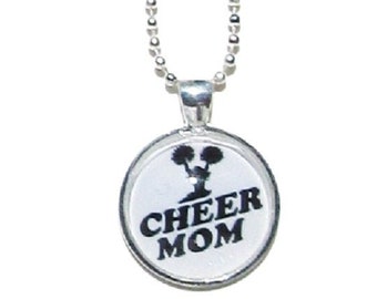 Proud Cheer Mom Necklace, Cheerleader Mom Gift, Cheerleading Pendant, Charm, Sports Jewelry, Mother's Day Gift