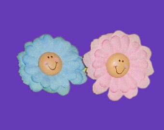 Fabric Flower Pin, Floral Brooch, Blue, Pink Flower, Spring, Summer Jewelry, Lapel Pin, Gift, Accessory for Women, Girls, Smiling Face Pin