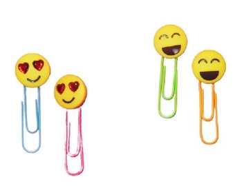 2 Emoji Bookmarks, Happy Face, Kids Bookmark, Yellow Smiley Face Emoji, Paper Clips for Calendar, Planners, Organizers, Bookmarks, Teachers