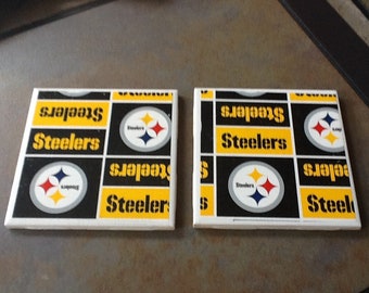 4 Steelers Coasters, Gift for Men, Dad, Grandpa, Steelers Decor, Steel City Sports Fan, Pittsburgh Steelers Football Gift, Black and Gold