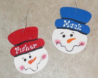 Personalized Snowman Ornament, Personalized Name Ornament, Custom Gift Tag, Party Favor, Dorm Decor, Christmas Ornament, Wooden Snowman