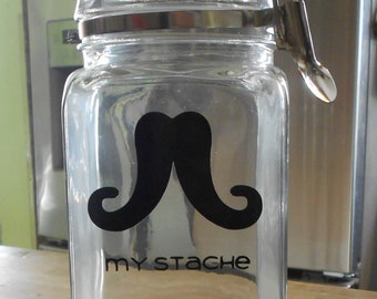 My Stache, Mustache Jar, Flip Top, Coin Jar, Bank, Cookie, Candy Jar, Gift for Men, Dad, Grandpa, Uncle, Brother, Groom, Groomsmen, Office