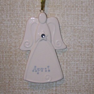 April Birthday Gift, Porcelain April Birthstone Angel Ornament Birthday Gift, Baby Gift, Memorial Angel, Guardian Angel, Religious Gift image 2