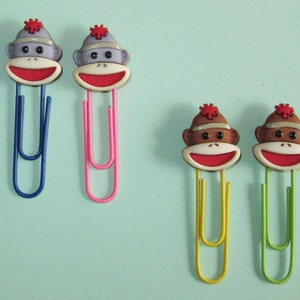 Sock Monkey Bookmarks, Sock Monkey Paper Clips for Planners, Organizers, Filofax, Kids, Bookmarks, Monkey Party Favor, Fun Office Supply image 2