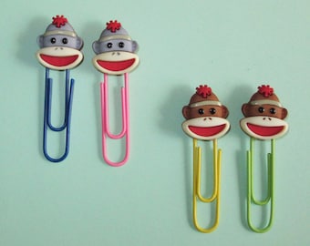 Sock Monkey Bookmarks, Sock Monkey Paper Clips for Planners, Organizers, Journals, Kids, Child, Monkey Party Favor, Book, Fun Office Supply