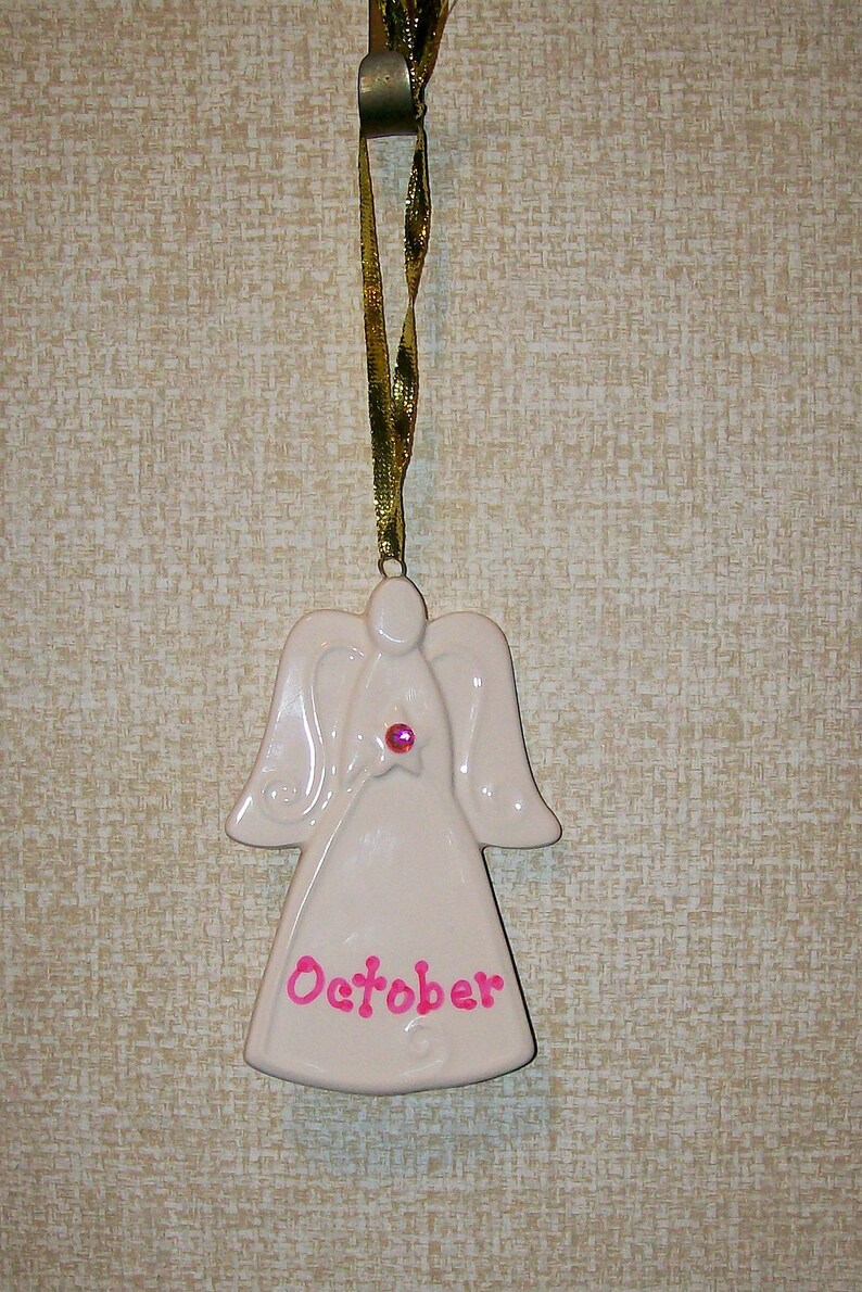 October Birthstone, Porcelain Angel Ornament Birthday Gift for Mom, Grandma, Friend, Baby's Room, Nursery, Personalized Mother's Day Gift image 4