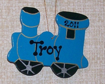 Personalized Wooden Train Ornament, Christmas Tree Decoration, Boy's Party Favor, Gift for Classmates, Train Birthday Party, Kid's Ornament