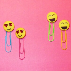 2 Yellow Face Bookmarks, Happy Face, Kids Bookmark, Paper Clips for Calendar, Planners, Organizers, Page Markers, Teachers, Book Club image 2