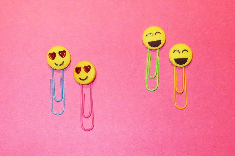 2 Yellow Face Bookmarks, Happy Face, Kids Bookmark, Paper Clips for Calendar, Planners, Organizers, Page Markers, Teachers, Book Club image 2