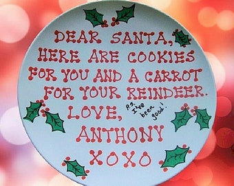 Cookie Plate for Santa, Personalized Hand Painted Christmas Plate For Santa, Treats for Santa and Reindeer, Kids Christmas Plate, Non Vinyl