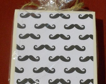 4 Mustache Coasters, Ceramic Tile Coasters, Father's Day, Housewarming, Birthday, Gag, Gift for Men, Dad, Grandpa, Uncle, Brother, Man Cave