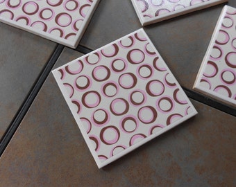 Pink and Brown Coasters, Tile Coasters, Ceramic Coasters, Drink Coasters, Birthday, Bridal Shower, Anniversary, Hostess Gift - Set of Four