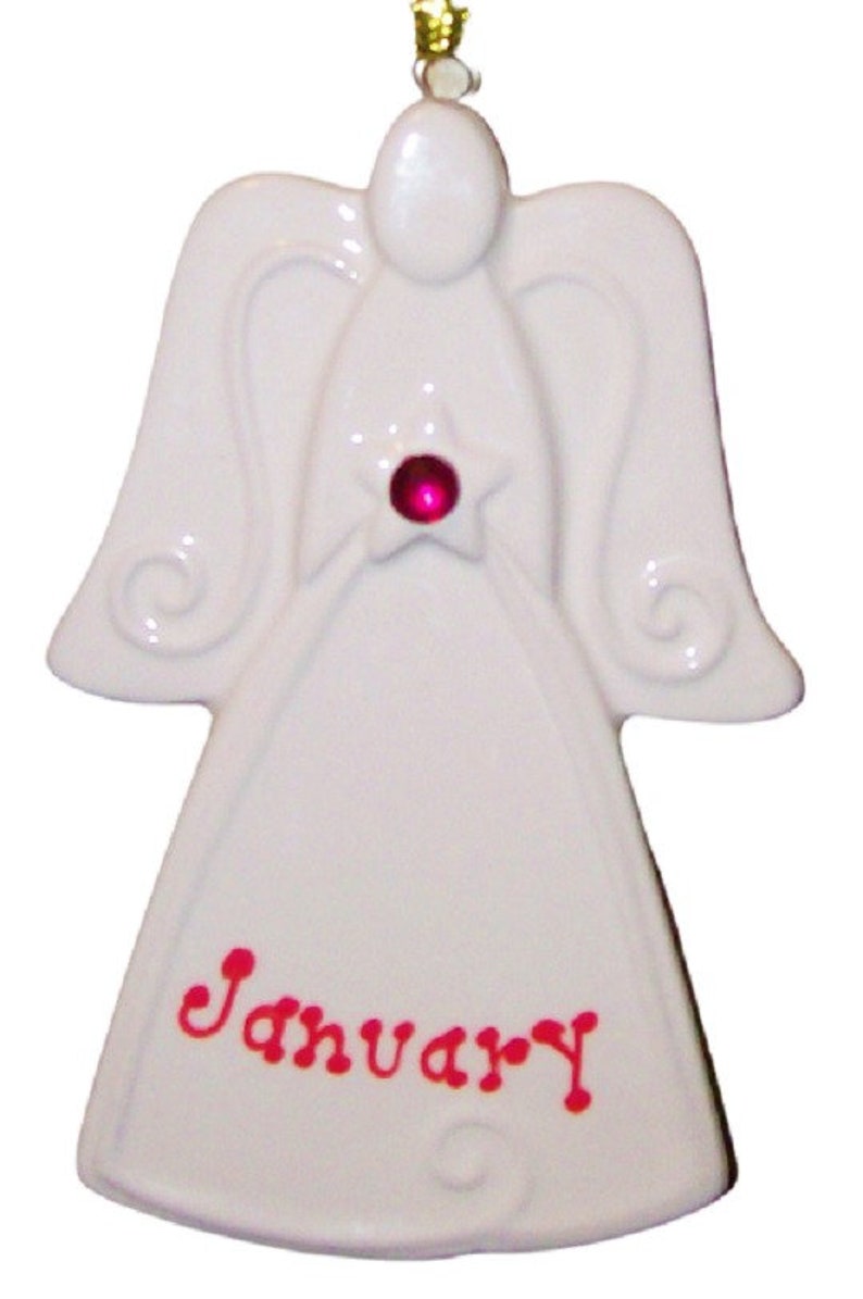 Ornement dange en pierre de naissance de janvier en porcelaine, cadeau de bébé, moment danniversaire, ange commémoratif, cadeau danniversaire de janvier, décoration de pépinière, pour maman image 4