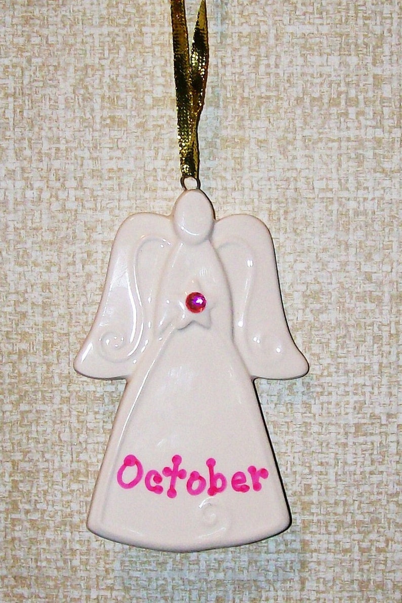 October Birthstone, Porcelain Angel Ornament Birthday Gift for Mom, Grandma, Friend, Baby's Room, Nursery, Personalized Mother's Day Gift image 2