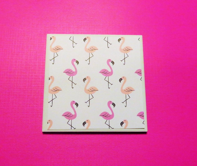 4 Pink Flamingo Coasters, Bird Lover Gift, Gifts for Her, Tropical Coasters, Gift for Mom, Grandma, Birthday, Mother's Day Gift, New Home image 3