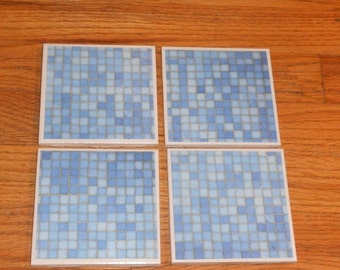 Blue Mosaic Patterned Coasters - Set of Four