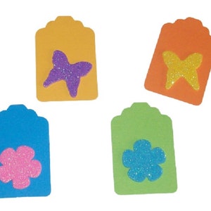 Butterfly, Flower Tags, Blank Spring, Summer Gift Tags, Floral Birthday Gift Tag, Party Favor Tags, Bright Multi Colored Glitter Tags, 4/Set image 3