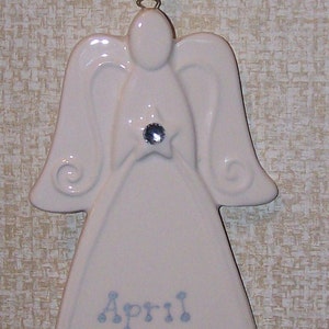April Birthday Gift, Porcelain April Birthstone Angel Ornament Birthday Gift, Baby Gift, Memorial Angel, Guardian Angel, Religious Gift image 3