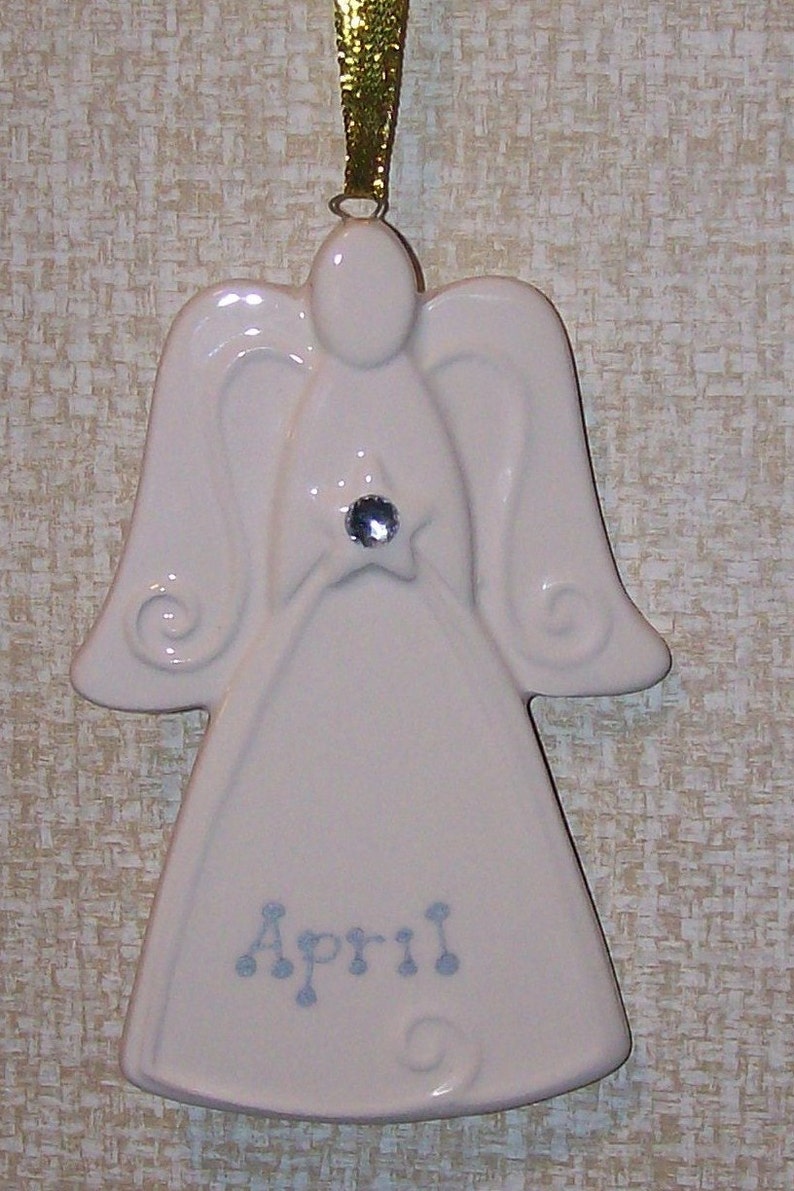 April Birthday Gift, Porcelain April Birthstone Angel Ornament Birthday Gift, Baby Gift, Memorial Angel, Guardian Angel, Religious Gift image 3