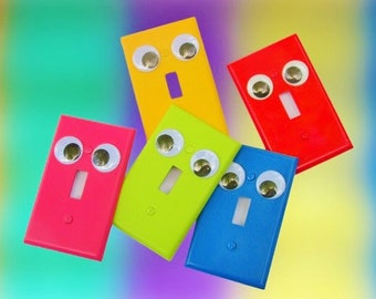 Colorful Light Switch Plate Cover, Silly Face, Googly Eyes for Kid's Room, Child's Bedroom, Playroom, Fun Bedroom Decor, Wall Decor