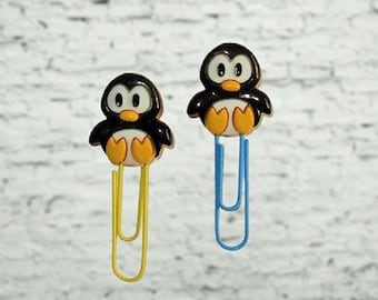 2 Penguin Paper Clips, Bookmarks, Whimsical Bookmarkers, Planner Accessory, Party Favors, Book Lover, Gift for Teens, Kids, Gifts under 10