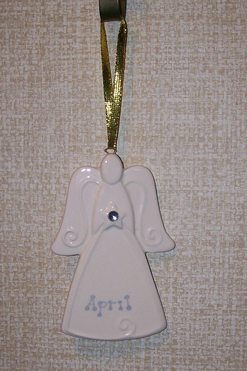 April Birthday Gift, Porcelain April Birthstone Angel Ornament Birthday Gift, Baby Gift, Memorial Angel, Guardian Angel, Religious Gift image 2