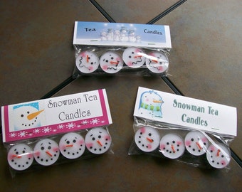 Winter Tea Light, Stocking Stuffer, Snowman Decor, Snowman Tea Lights, Hand Painted Snowman Tea Candles, Christmas Tea Light, Gifts Under 15