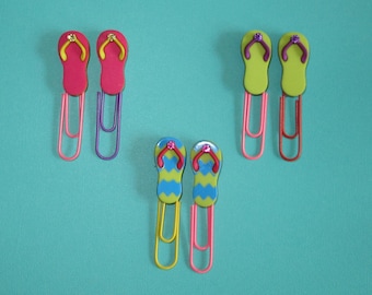 Flip Flop Bookmarks, Clips for Planners, Organizers, Kids - Set of 2 - Fun, Whimsical Pool, Beach, Summer Bookmarks, Party Favors, Book Club