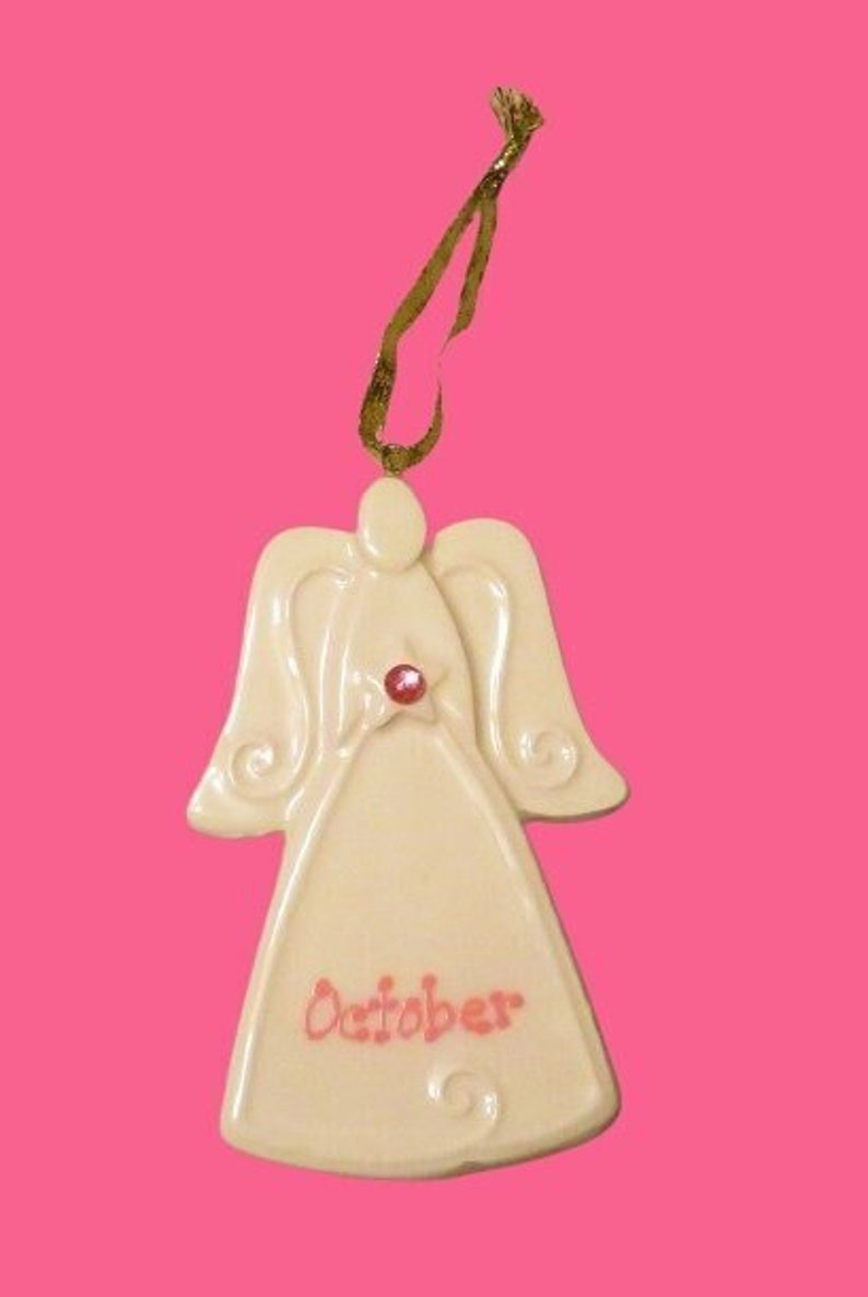 October Birthstone, Porcelain Angel Ornament Birthday Gift for Mom, Grandma, Friend, Baby's Room, Nursery, Personalized Mother's Day Gift image 1