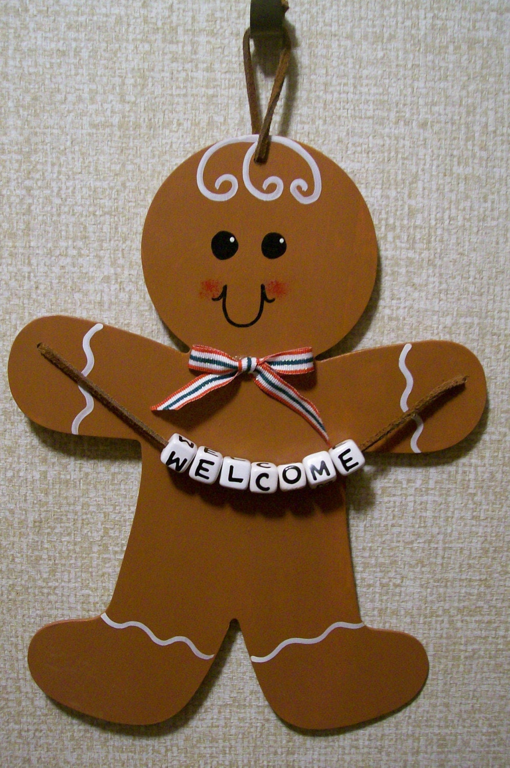 Wooden Gingerbread Man With Welcome Sign Handmade In Etsy