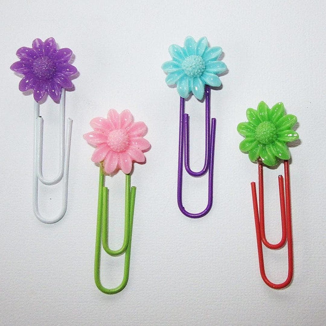 2 Flower Bookmarks, Green Paper Clips, Set of TWO, Office Supply, Page ...