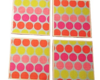 Bright Colorful Polka Dot Coasters - Set of Four - Housewarming, Hostess, Birthday, Shower Gift, Ceramic Tile Coasters, Gift for Mom, Aunt