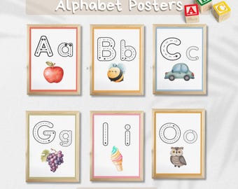 Homeschool Classroom Watercolor Alphabet Posters Printable for Kids, Pastel Alphabet Posters, Educational Aesthetic Wall Art for Kids