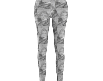Monochromatyczne legginsy z nadrukiem portretowym na całej powierzchni