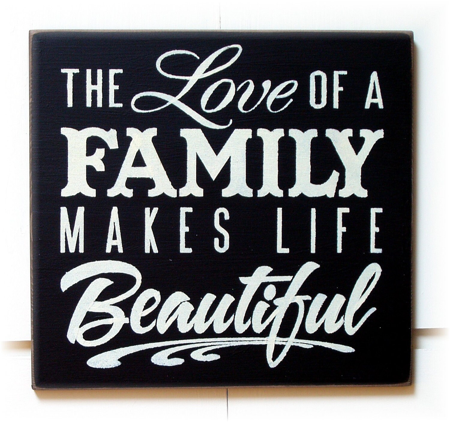 The love of Family makes life beautiful typography wood sign Etsy