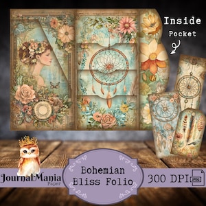 Junk Journal Folding Folio Boho Trifold Printable Boho Junkjournal Victorian Mini Folio Nature Journal Kit Pasta Kit Shabby Pocket Insert